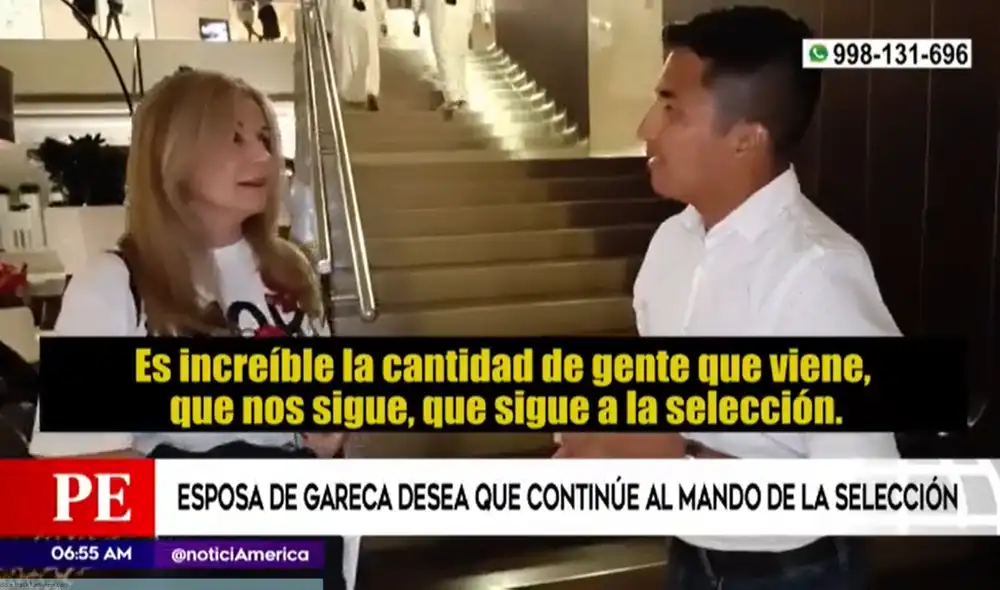 La esposa de Ricardo Gareca dio declaraciones durante su llegada a Qatar. Foto: América TV.