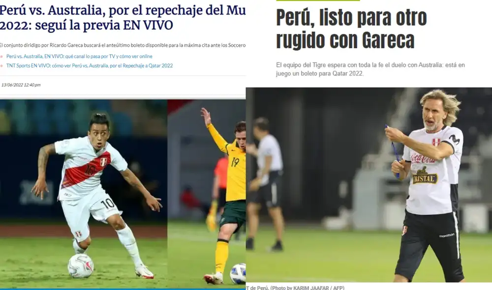 Medios extranjeros se mantienen pendientes de lo que suceda en el partido entre Perú vs. Australia. Foto: composición LR/capturas