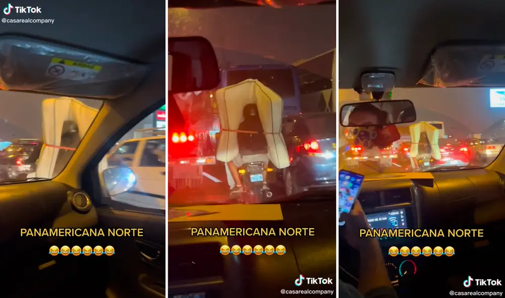 El motociclista cubrió su cuerpo con el colchón y lo amarró para evitar que se abriera en el camino. Foto: captura de TikTok