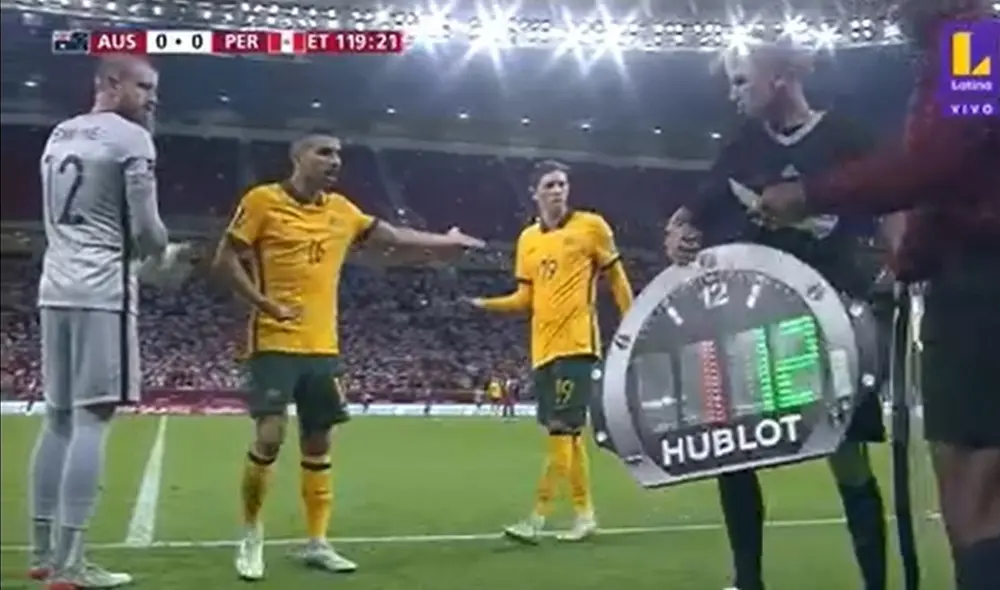 Perú vs. Australia: los socceros cambiaron a su arquero en los minutos finales del tiempo extra. Foto: captura Latina