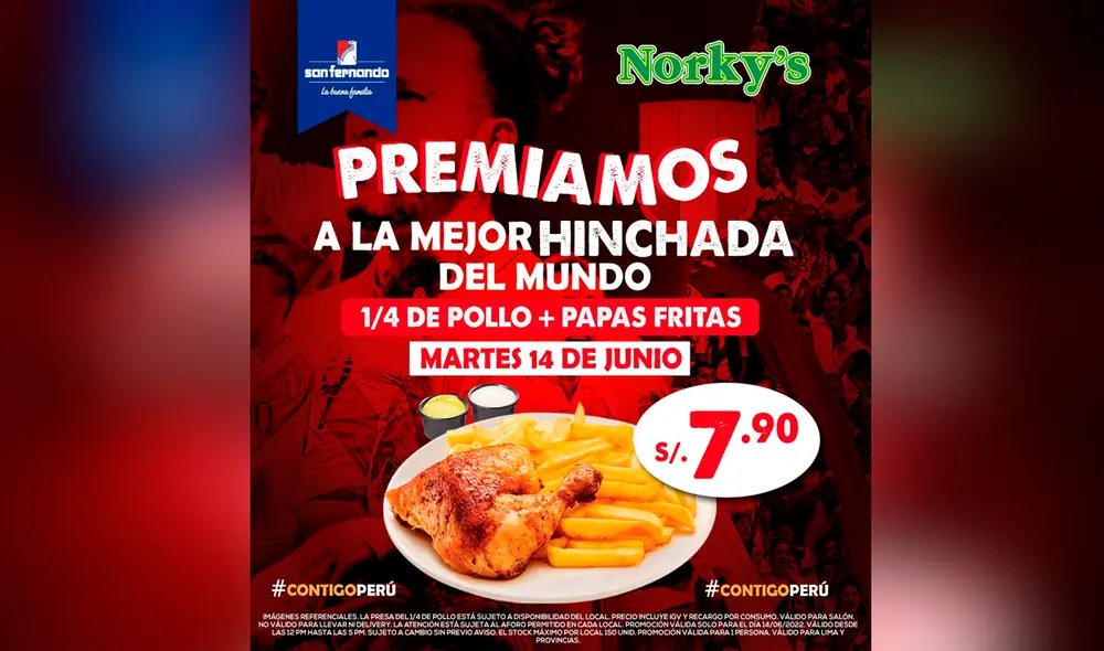 La oferta consiste en un cuarto de pollo a la brasa y papas fritas. Foto: captura de Facebook La oferta consiste en un cuarto de pollo a la brasa y papas fritas. Foto: captura de Facebook