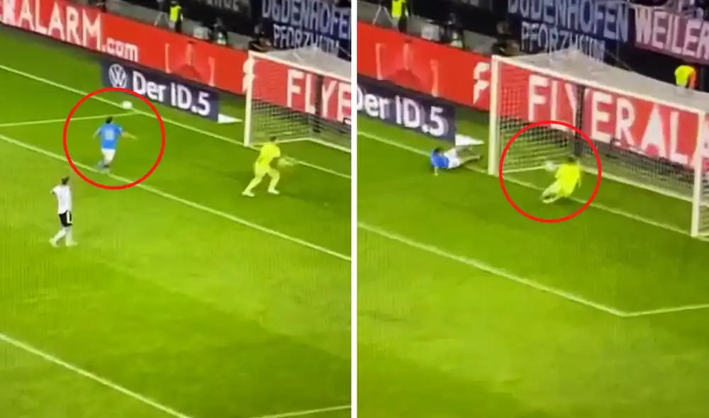 Así fue la atajada de Never ante Italia. Foto: captura ESPN. Así fue la atajada de Never ante Italia. Foto: captura ESPN.