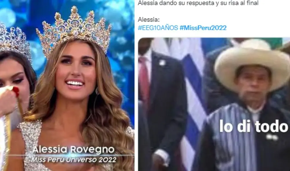 Usuarios se muestran en contra de triunfo de Alessia Rovegno en el Miss Perú 2022. Foto: Composición/Twitter