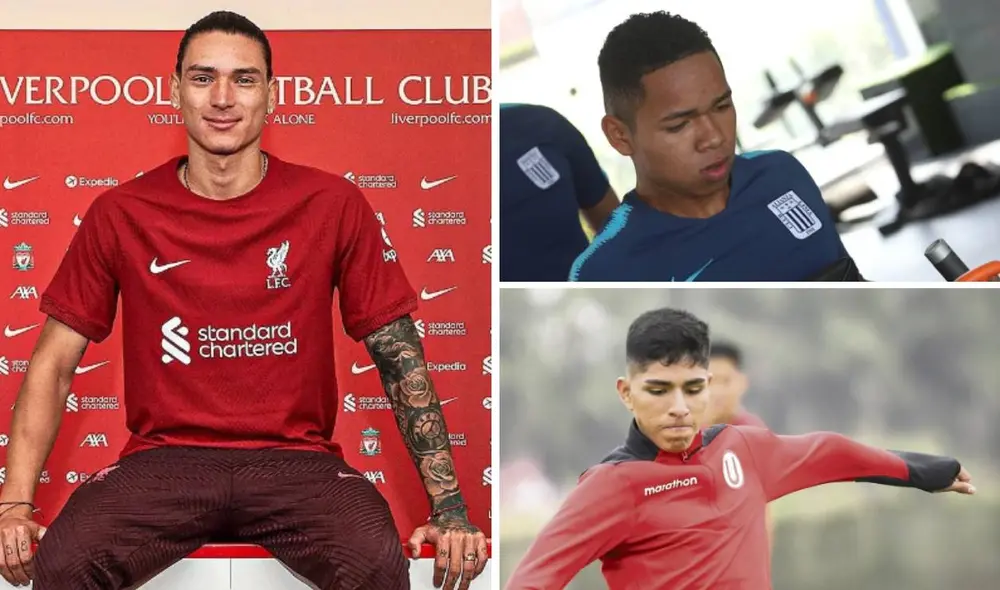 Darwin Núñez tiene la misma edad de algunos jugadores que no son titulares en sus equipos. Foto: Liverpool/Alianza Lima/Universitario