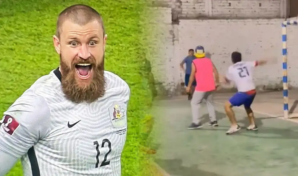 Andrew Redmayne fue la figura en la tanda de penales del Perú vs. Australia tras atajar el último disparo a Aalex Valera. Foto: composición/captura Movistar/captura TikTok Andrew Redmayne fue la figura en la tanda de penales del Perú vs. Australia tras atajar el último disparo a Aalex Valera. Foto: composición/captura Movistar/captura TikTok