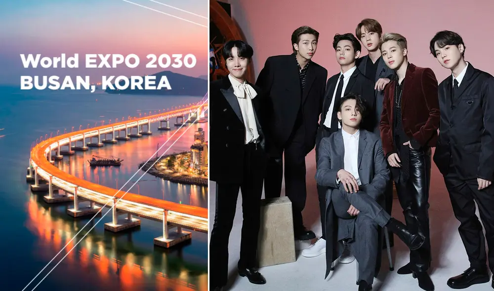Dos integrantes de BTS han nacido en Busan, ciudad que compite para ser sede de la EXPO 2030. Foto: composición Busan City/BIGHIT