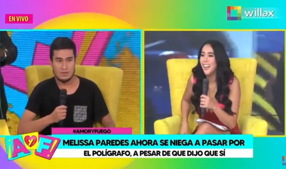 Melissa Paredes se quedó sin palabras al ver al "gemelo" de Rodrigo Cuba. Foto: Willax Melissa Paredes se quedó sin palabras al ver al "gemelo" de Rodrigo Cuba. Foto: Willax