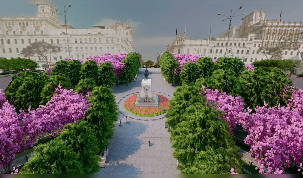 Con relación a los árboles de la plaza San Martín, se planea plantar jacarandás para completar las filas ya existentes. Foto: Prolima Con relación a los árboles de la plaza San Martín, se planea plantar jacarandás para completar las filas ya existentes. Foto: Prolima
