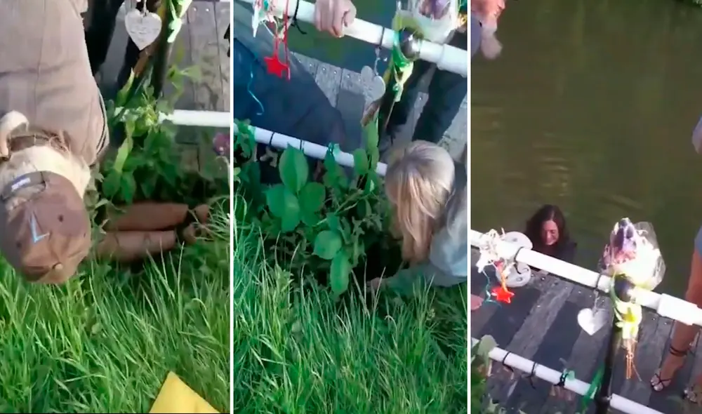 Afortunadamente, la joven salió ilesa de la terrible caída. Foto: captura de Videlo/YouTube Afortunadamente, la joven salió ilesa de la terrible caída. Foto: captura de Videlo/YouTube