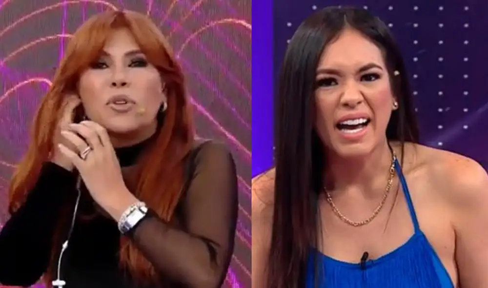 Magaly Medina mostró cómo la producción le dijo qué decir a Jazmín Pinedo. Foto: composición LR/ captura de América TV/ captura de ATV Magaly Medina mostró cómo la producción le dijo qué decir a Jazmín Pinedo. Foto: composición LR/ captura de América TV/ captura de ATV