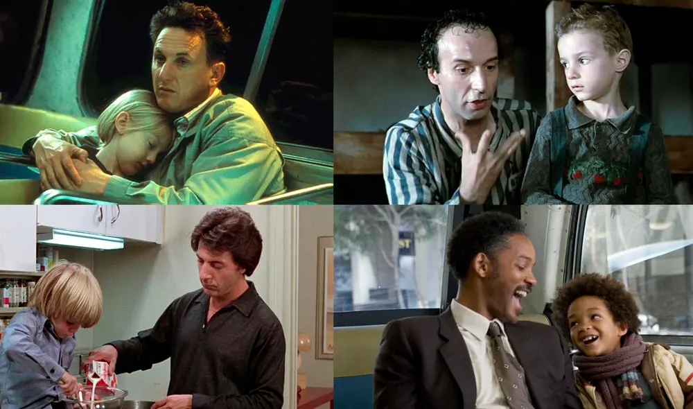 Sam Dawson, Guido Orefice,  Ted Kramer y Chris Gardner son 4 de los personajes del séptimo arte recordados en el Día del Padre por los cinéfilos. Foto: composición/La República