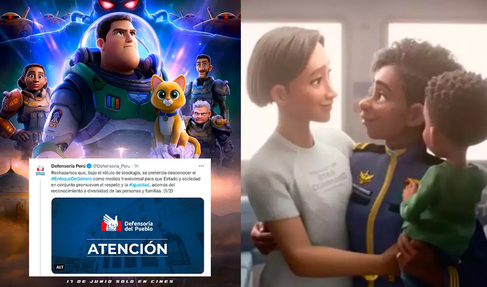 Defensoría del pueblo pidió respeto a la diversidad de familias, como la homoparental que aparece en "Lightyear". Foto: composición LR Defensoría del pueblo pidió respeto a la diversidad de familias, como la homoparental que aparece en "Lightyear". Foto: composición LR