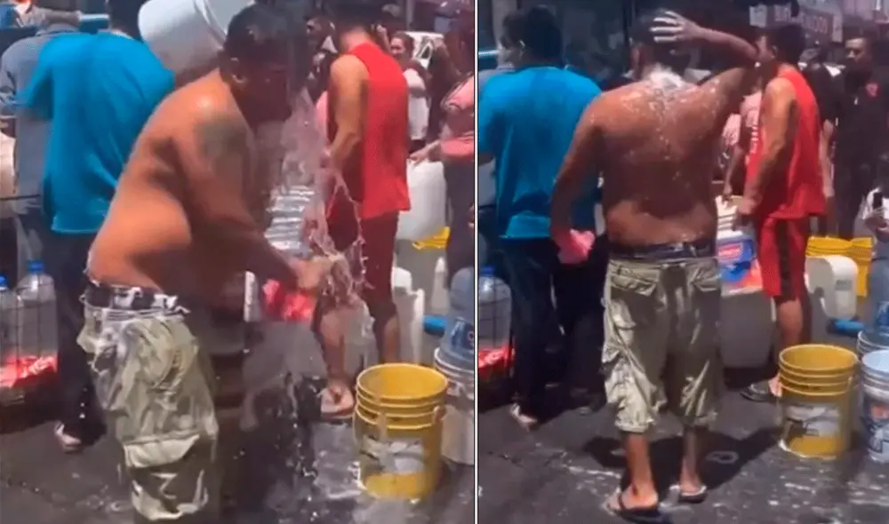 Habitantes de la localidad de Guadalupe aprovecharon una fuga de agua para abastecerse e incluso bañarse. Foto: captura – Twitter Habitantes de la localidad de Guadalupe aprovecharon una fuga de agua para abastecerse e incluso bañarse. Foto: captura – Twitter