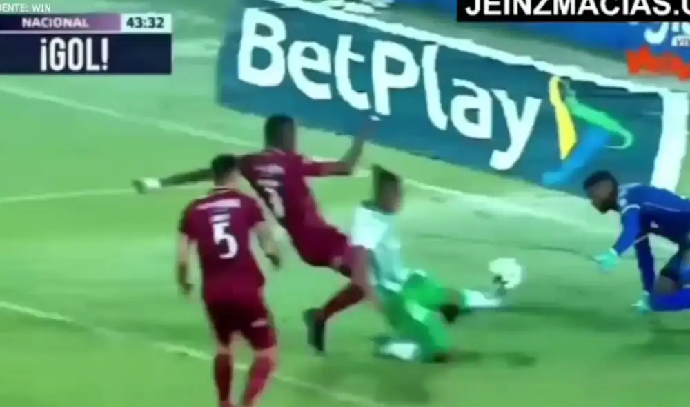 Los verdolagas empataron el partido sobre el final del primer tiempo. Foto: captura/Win Sports Los verdolagas empataron el partido sobre el final del primer tiempo. Foto: captura/Win Sports