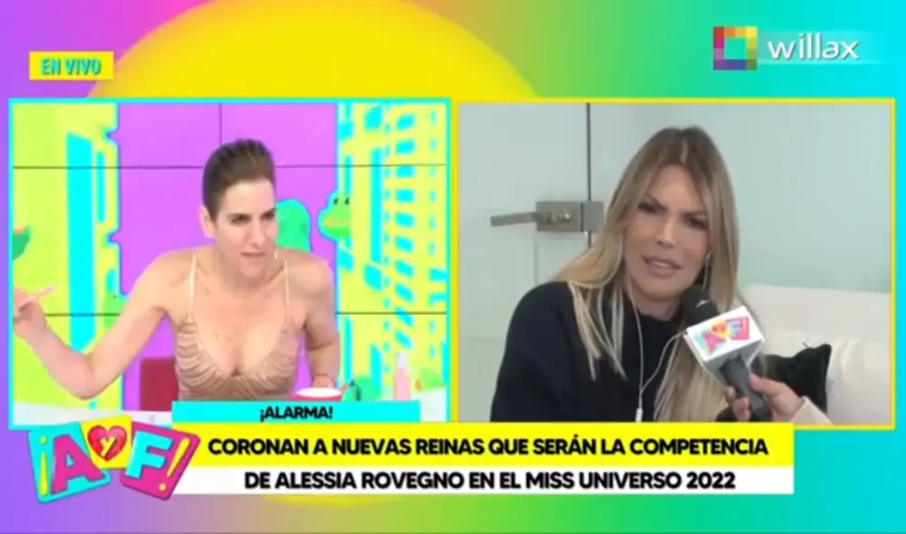 La empresaria Jessica Newton se vio enfurecida por pregunta de Gigi Mitre en “Amor y fuego” sobre su hija Cassandra Sánchez de Lamadrid. Foto: Willax TV