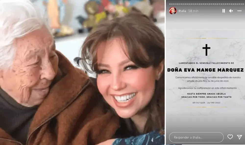 Thalia: fallece su abuela de 104 años. Foto: composición/ Instagram