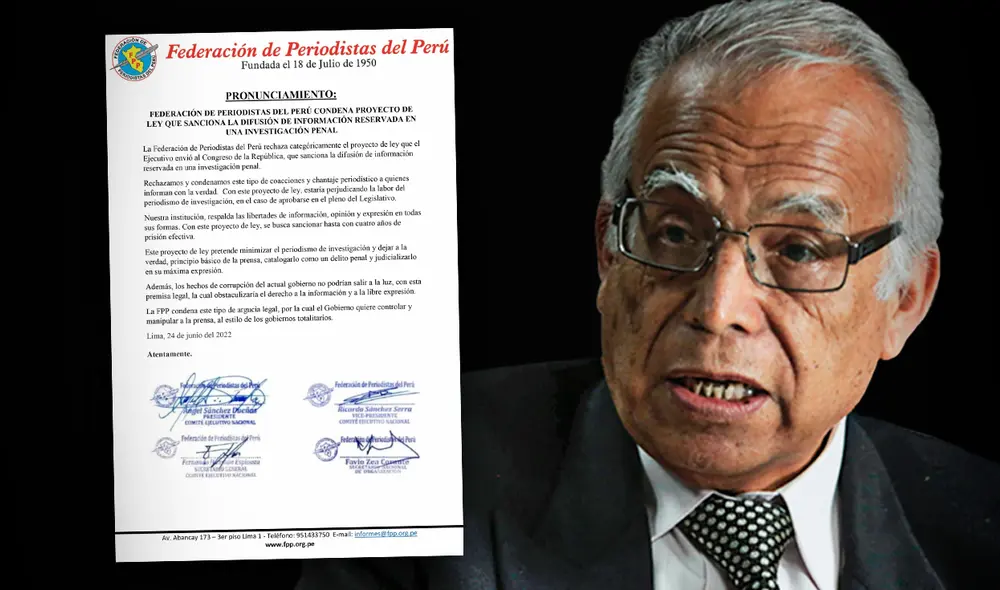 La Federación de Periodistas del Perú se pronunció sobre el proyecto de ley del Ejecutivo. Foto: composición Fabrizio Oviedo / La República La Federación de Periodistas del Perú se pronunció sobre el proyecto de ley del Ejecutivo. Foto: composición Fabrizio Oviedo / La República