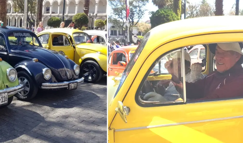 Decenas de vochos se exhibieron este domingo en la plaza de Armas de Arequipa como parte de las celebraciones por el Día Mundial del Vocho Escarabajo, que se celebró el pasado 24 de junio.