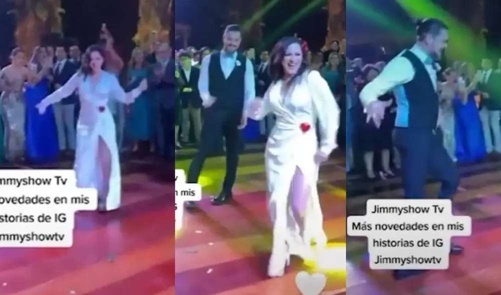 Karina Jordán y Diego Seyfarth llenos de emoción al compartir con invitados en su boda. Foto: composición/ captura de Tiktok