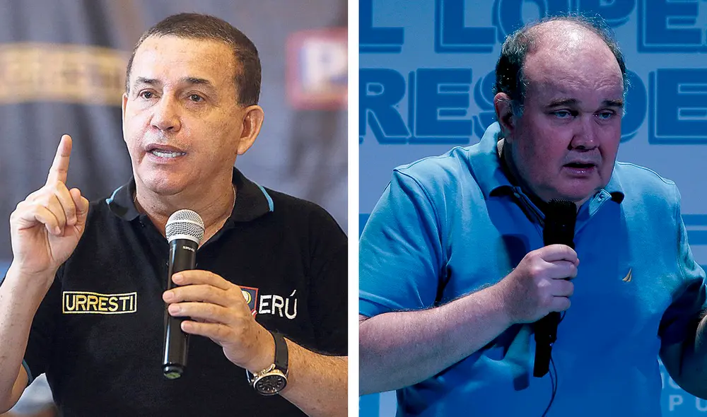 El candidato de Podemos Perú que cuenta con el 22.3% de votos, es seguido por López Aliaga con el 18 %. Foto: composición LR