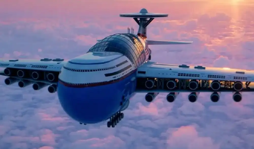 El enorme transporte contaría con una pista de aterrizaje para que aviones convencionales puedan recoger y dejar pasajeros. Foto: captura de pantalla / YouTube: Hashem Al-Ghaili