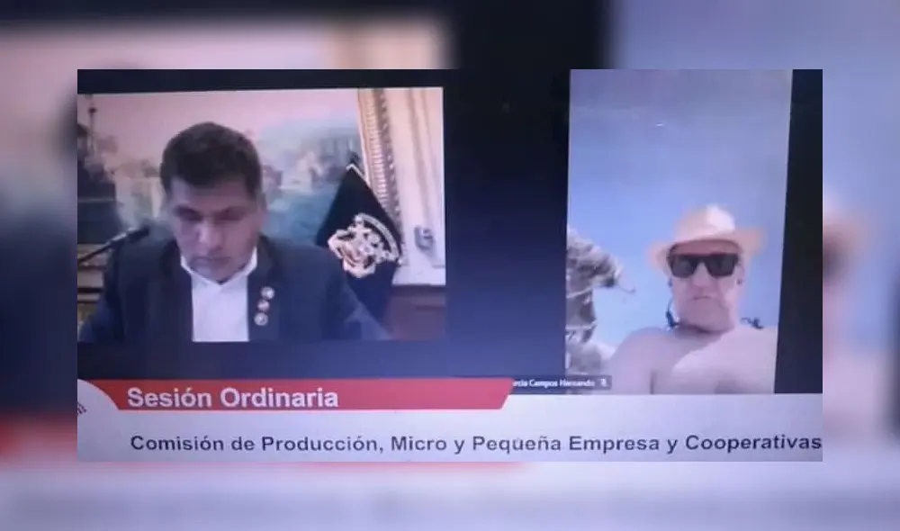 El congresista fujimorista activó su cámara y se mostró con el torso desnudo ante el grupo de trabajo congresal. Foto: captura Congreso TV El congresista fujimorista activó su cámara y se mostró con el torso desnudo ante el grupo de trabajo congresal. Foto: captura Congreso TV