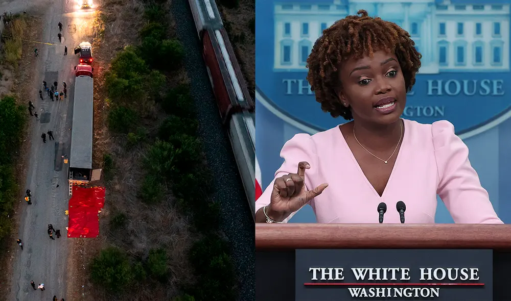 La portavoz de la Casa Blanca se pronuncia sobre la muerte de 50 migrantes dentro de un tráiler en San Antonio, Texas, Estados Unidos. Foto: composición/AFP