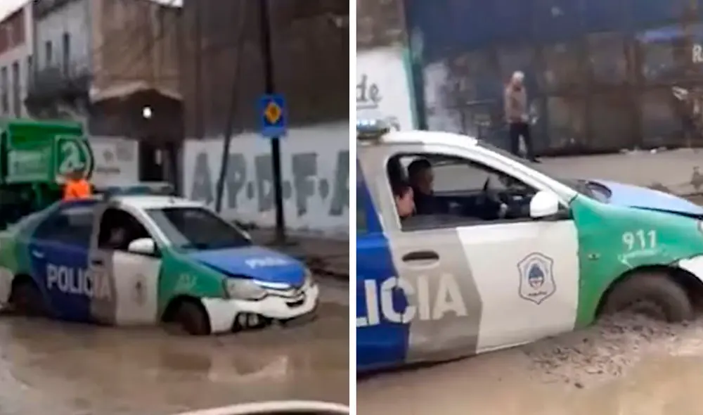 Los agentes permanecieron en el interior del vehículo, mientras esperaban la ayuda de sus colegas. Foto. Captura de Facebook Los agentes permanecieron en el interior del vehículo, mientras esperaban la ayuda de sus colegas. Foto. Captura de Facebook