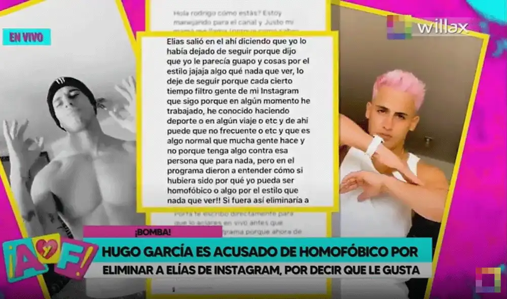 Hugo García niega ser homofóbico y aclara su relación con Elías Montalvo. captura de Willax TV