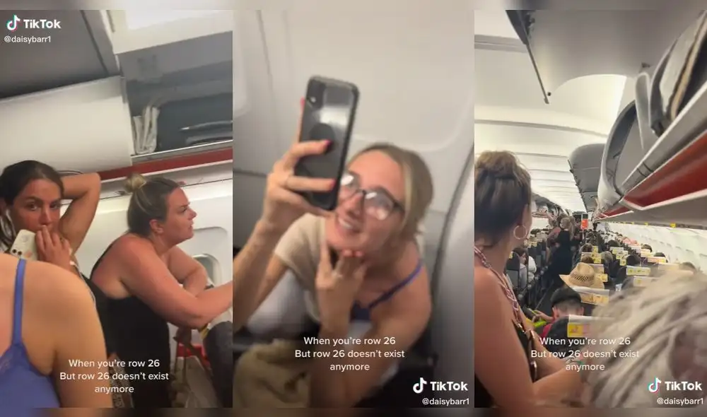 La joven tuvo que buscar la manera para estar cómoda en el avión. Foto: composición/ @daisybarr1/TikTok La joven tuvo que buscar la manera para estar cómoda en el avión. Foto: composición/ @daisybarr1/TikTok