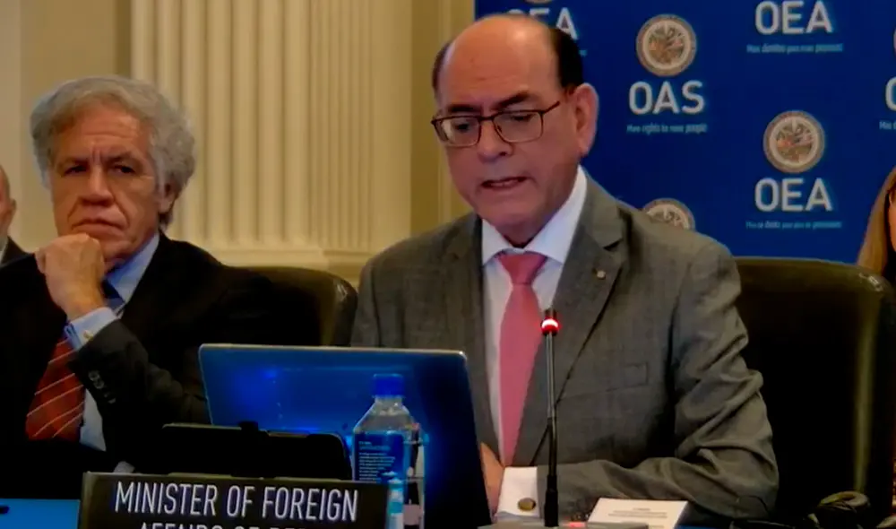 Canciller César Landa también presentó lema de la asamblea: “Juntos contra la desigualdad y la discriminación”. Foto: captura de Facebook/OEA Canciller César Landa también presentó lema de la asamblea: “Juntos contra la desigualdad y la discriminación”. Foto: captura de Facebook/OEA
