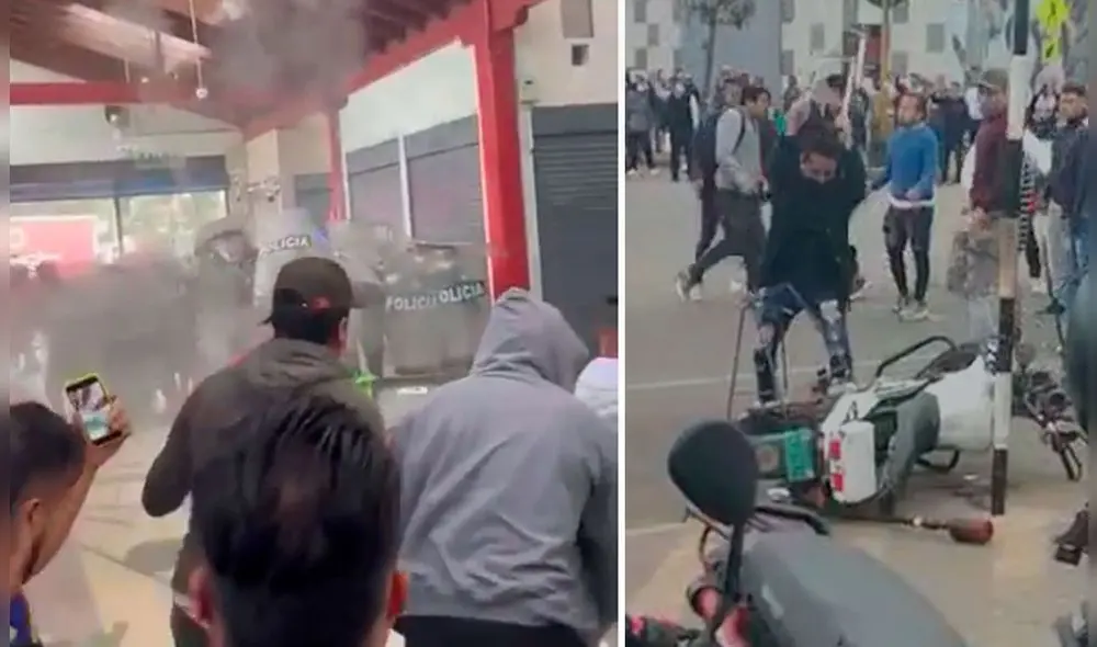 Otros de los comerciantes empezaron a golpear y lanzar objetos contra las motos de los oficiales. Foto: difusión Otros de los comerciantes empezaron a golpear y lanzar objetos contra las motos de los oficiales. Foto: difusión