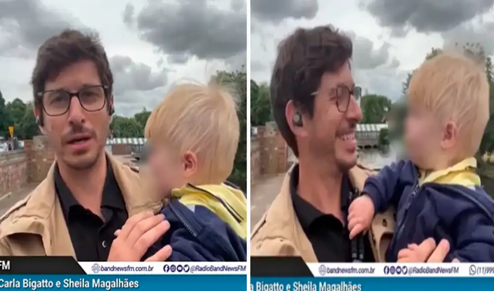 El padre tuvo problemas para dejar a su niño en la escuela y decidió llevarlo con él al trabajo. Foto: composición LR/captura de Twitter/@radiobandnewsfm