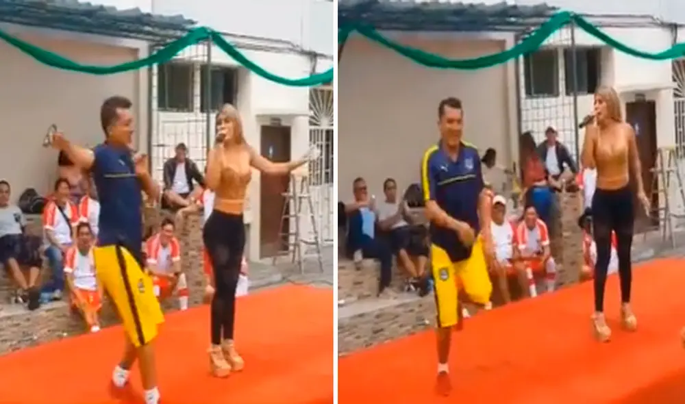 El hombre decidió apoyar a la cantante en el escenario, ya que no había bailarines que acompañaran a la artista. Video: TikTok/@sacariassacariasa El hombre decidió apoyar a la cantante en el escenario, ya que no había bailarines que acompañaran a la artista. Video: TikTok/@sacariassacariasa