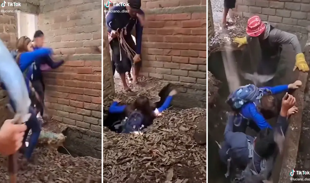 El grupo de jóvenes terminó metido en el nido de murciélagos al desplomarse el piso de la vivienda. Foto: composición LR/captura de TikTok/@luciano..diaz