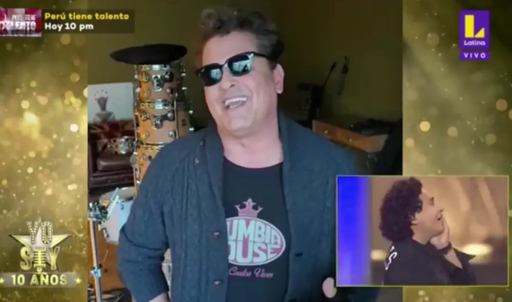 Harold Gamarra se emocionó al escuchar los saludos del verdadero Carlos Vives. Foto: Yo soy/captura