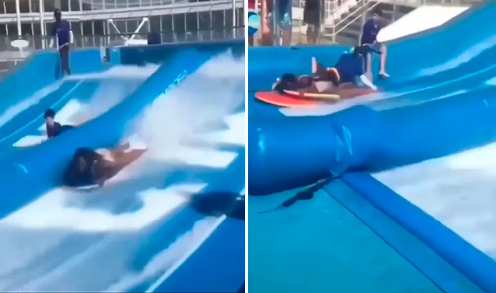 La mujer perdió el control de la tabla y terminó arrollando al instructor de surf. Foto: composición LR/@manugorriz