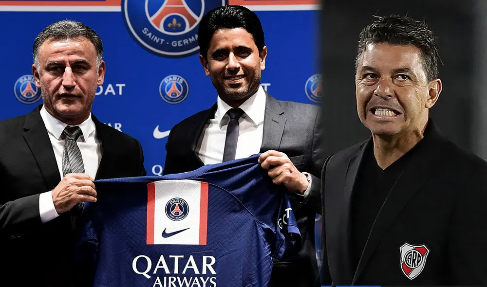 Marcelo Gallardo ya se 'conoce' con el nuevo DT del PSG, Christophe Galtier. Foto: composición GLR/AFP