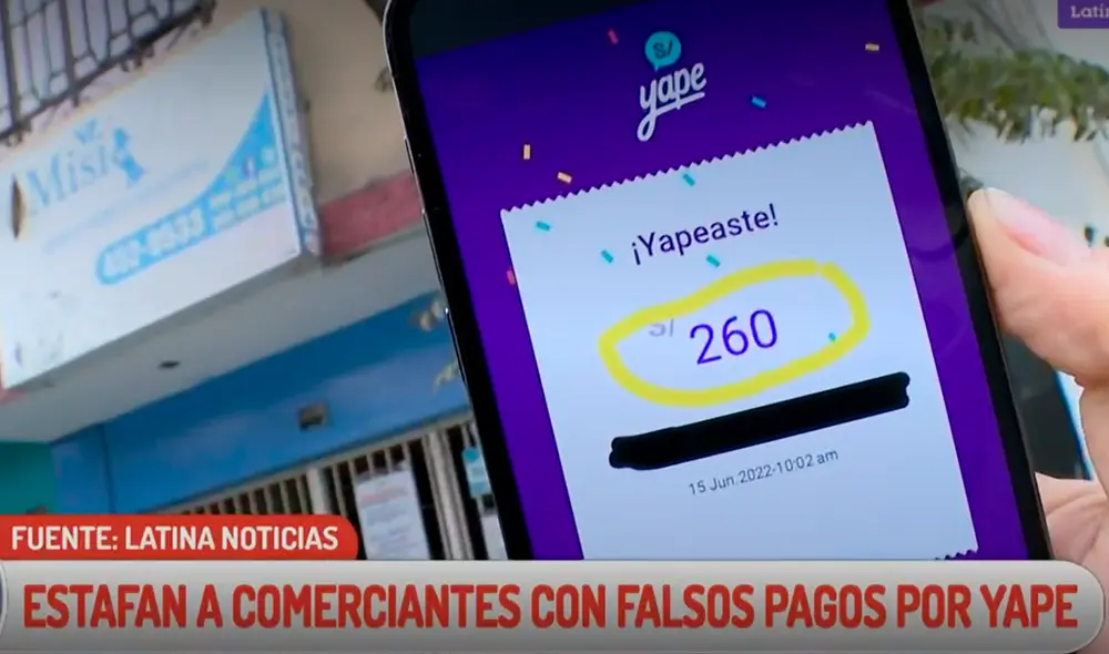 Estafadores usan la billetera electrónica Yape para estafar a comerciantes. Foto: captura de Latina