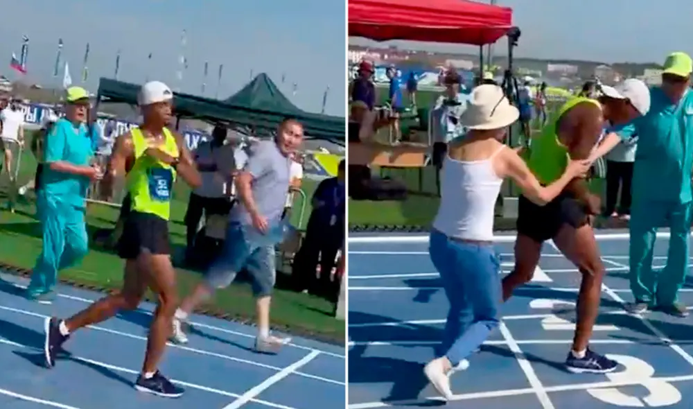 La ayuda de la madre le terminó jugando una mala pasada al atleta. Foto: composición LR/capturas de Twitter/@shironokaze La ayuda de la madre le terminó jugando una mala pasada al atleta. Foto: composición LR/capturas de Twitter/@shironokaze