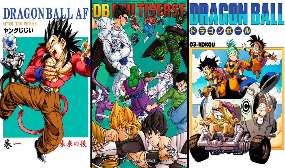 Portadas de tres de los fan-mangas más conocidos por los seguidores de "Dragon ball". Foto: composición LR/Animeymanga Portadas de tres de los fan-mangas más conocidos por los seguidores de "Dragon ball". Foto: composición LR/Animeymanga