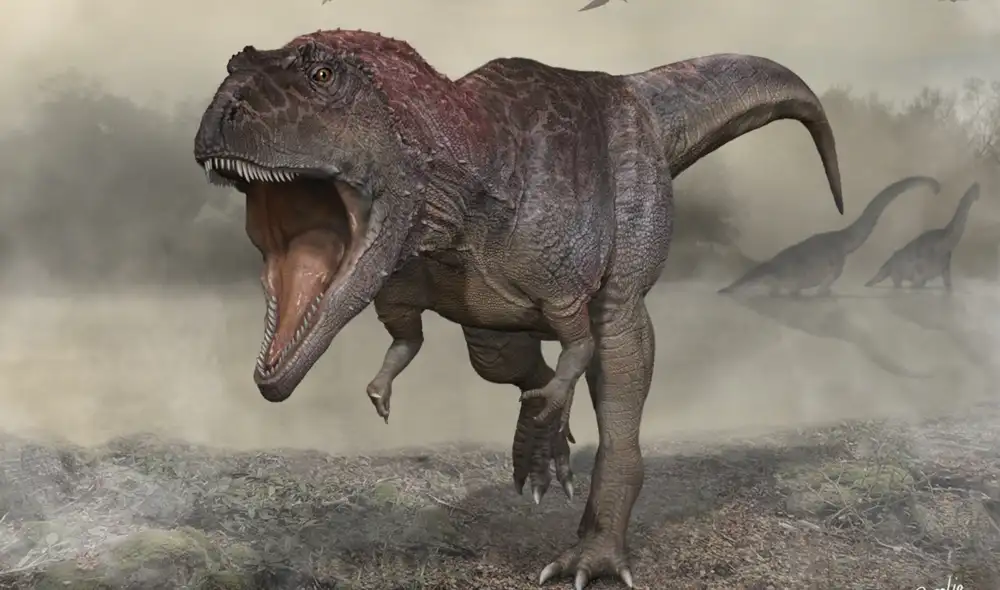 Ilustración de Meraxes giga, la nueva especie de dinosaurio con brazos cortos que antecedió al famoso T. rex. Foto: Carlos Papolio