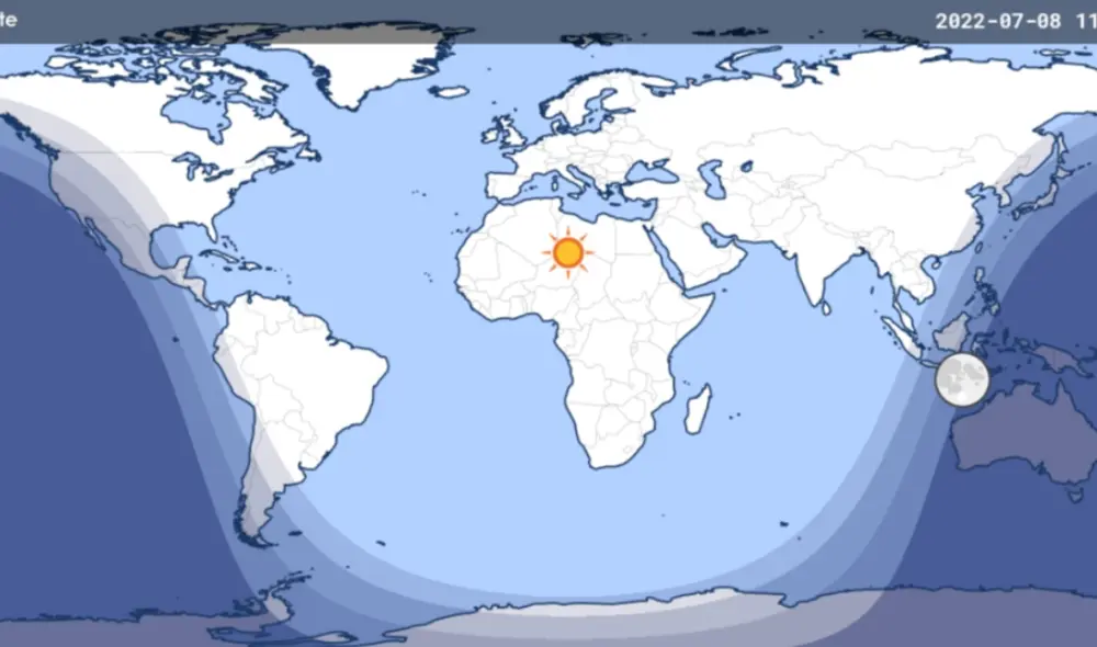 El instante de luz solar global se vivió este viernes 8 de julio y fue un evento único que no se repetirá hasta el próximo año. Foto: Time and Date El instante de luz solar global se vivió este viernes 8 de julio y fue un evento único que no se repetirá hasta el próximo año. Foto: Time and Date