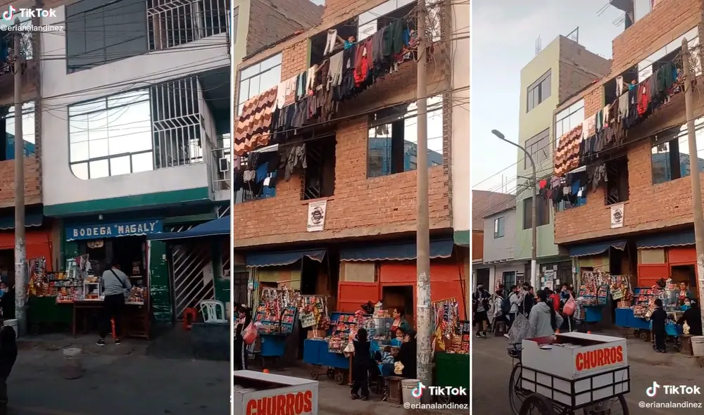 El clip mostró gran cantidad de prendas de vestir en los cables de alumbrado público. Foto: composición LR/captura de TikTok/@erianalandinez