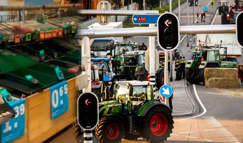 "Sin agricultores no hay comida", es el lema de las protestas contra cierre de granjas para reducir emisiones de nitrógeno. Foto: EFE/ Radio Genova "Sin agricultores no hay comida", es el lema de las protestas contra cierre de granjas para reducir emisiones de nitrógeno. Foto: EFE/ Radio Genova