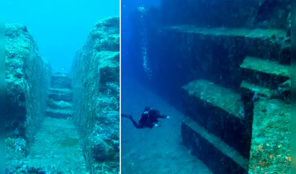 La misteriosa 'ciudad' se encuentra en un lugar cercano a la isla de Yonaguni (Japón). Foto: composición El Tiempo/captura de YouTube