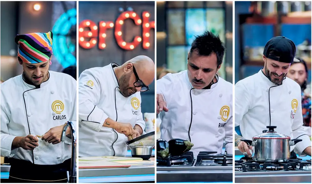 Los cuatro finalistas preparando sus platillos en la gran final de Masterchef Celebrity Colombia. Foto: composición La República/ Canal RCN twitter