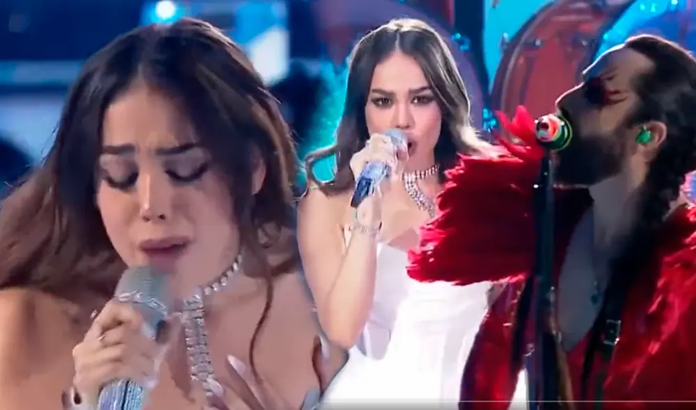 Danna Paola encendió las redes sociales tras su presentación junto a Moderatto. Foto: composición/captura Twitter