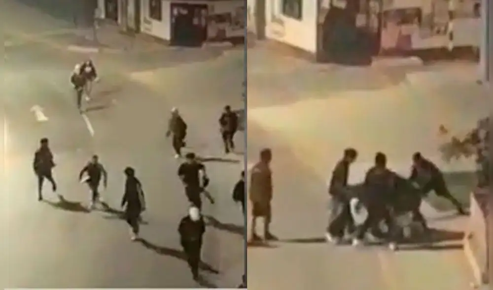 La víctima intentó escapar de la fiesta corriendo, pero fue atrapado por estos criminales que lo golpearon. Foto: captura de América TV La víctima intentó escapar de la fiesta corriendo, pero fue atrapado por estos criminales que lo golpearon. Foto: captura de América TV
