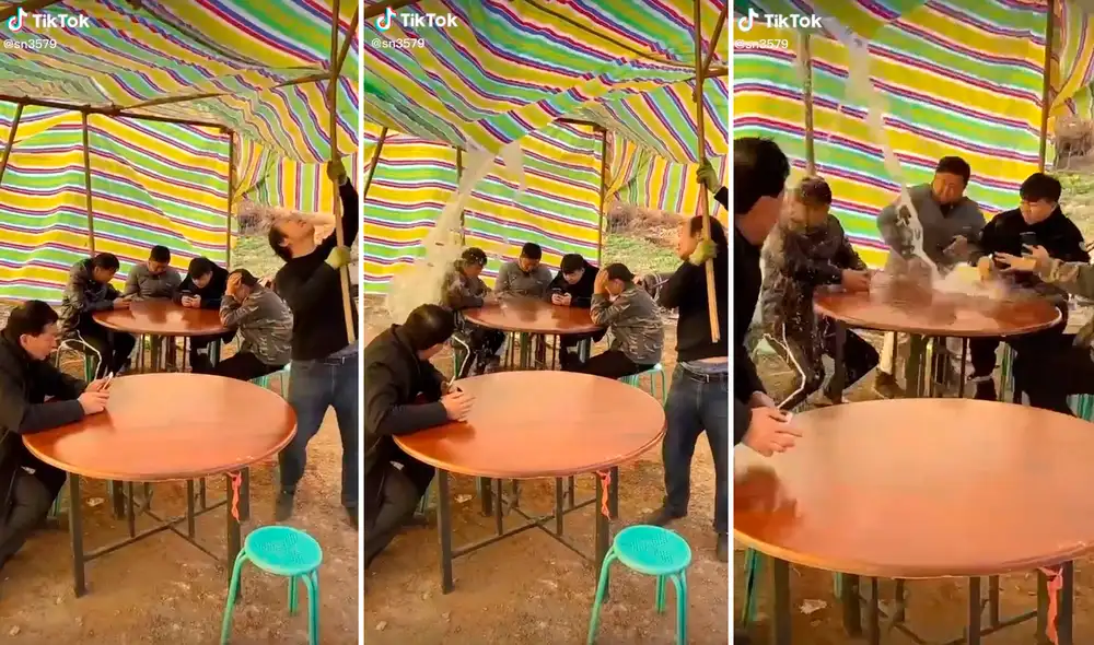 El muchacho terminó completamente mojado y hasta su celular pagó las consecuencias. Foto: composición LR/captura de TikTok/@sn3579